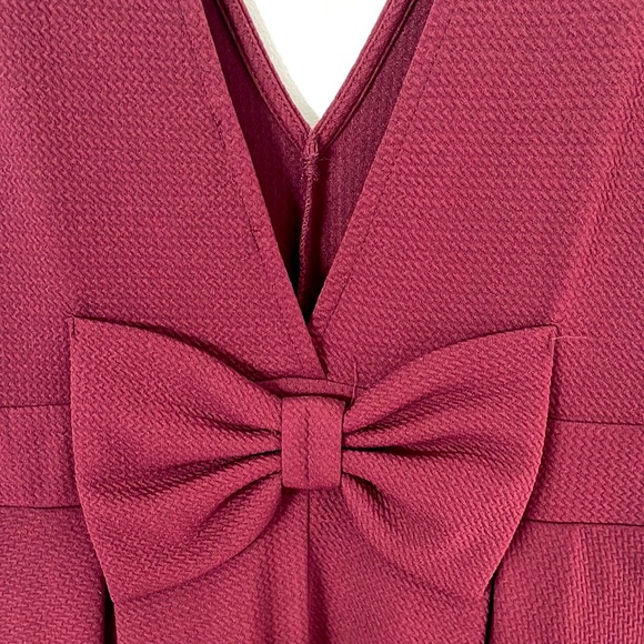 IRIS | Women’s Burgundy V Neck A Line Mini Dress Bow Detail On Back Size Large - Picture 5 of 10